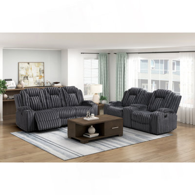 Ensemble de canapés inclinables gris foncé et ultra confortables 2 pièces