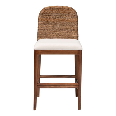 Modern Bohemian Seagrass and Acacia Wood Counter Stool