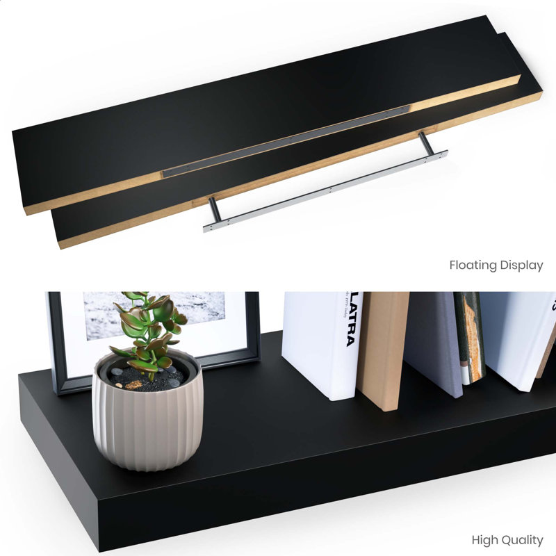 Miami 48" W x 8" D Floating Shelf with Invisible Wall Mount Bracket, Black