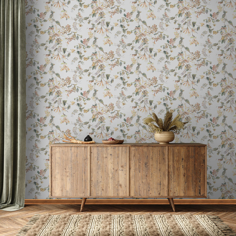 Flora Collection Summer Bouquet Wallpaper Roll, Beige