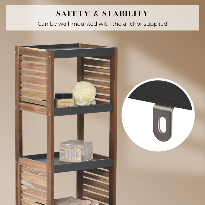 Gray Acacia Wood Adjustable Over-the-Toilet Storage Tower