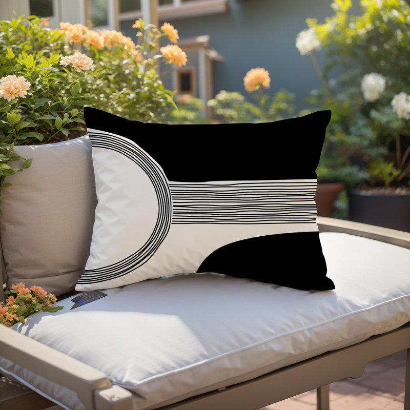 Housse et insert de coussin rectangulaire intérieur / extérieur Cassie, Noir, H 14 po x l 20 po
