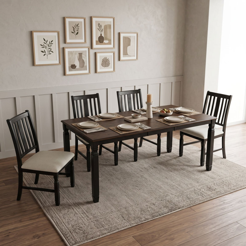 Ensemble de table de salle à manger extensible 5 pièces avec rallonge amovible, table rectangulaire et 4 chaises rembourrées
