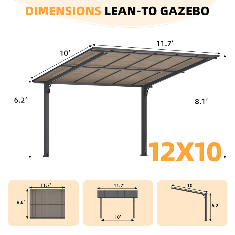 Pergola autoportante pour terrasse, H 97,20 po x l 140,40 po x P 120 po