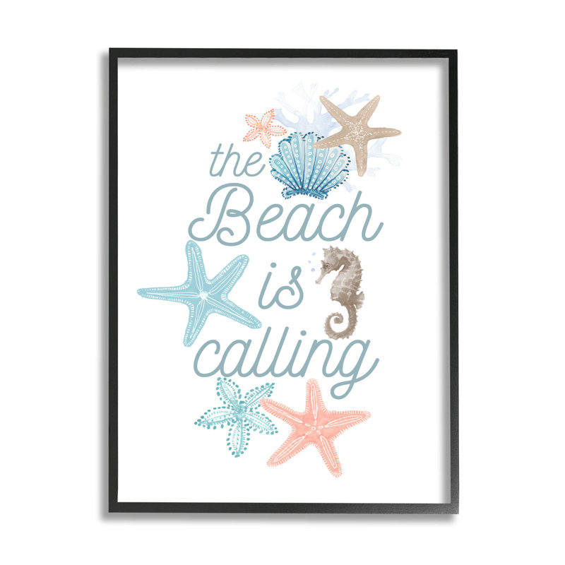 «Beach Is Calling Divers Sea Life», estampe numérique par Lanie Loreth, Giclée encadrée noir minuit