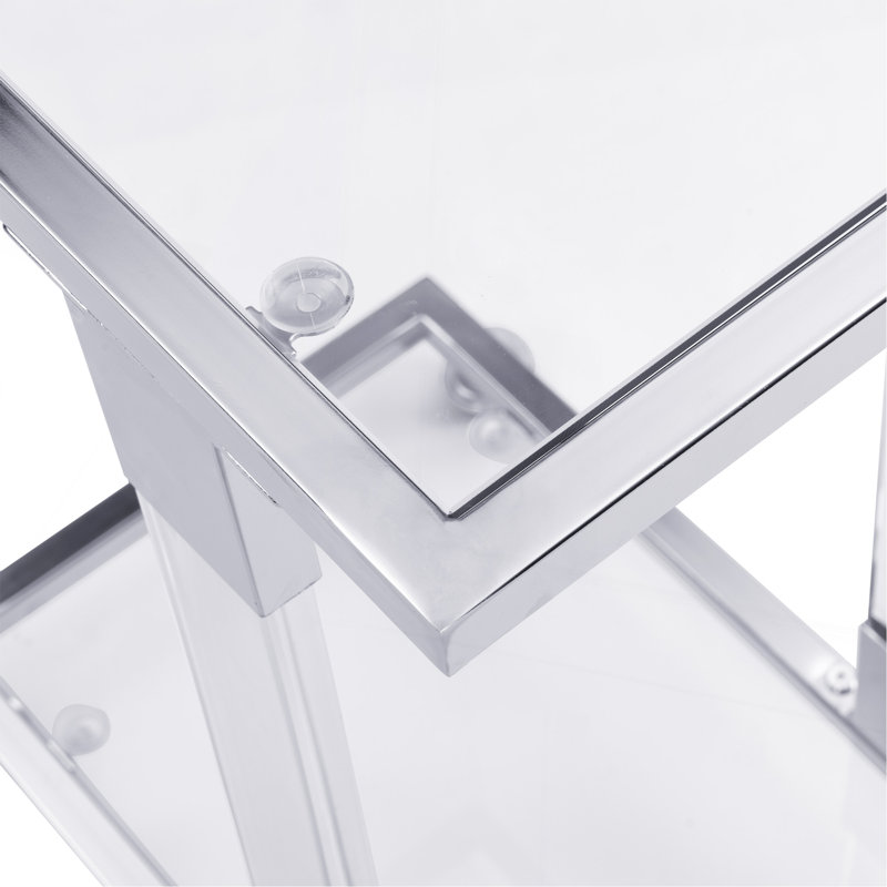 Table d'appoint en verre chromé, table de bout en acrylique, table en forme de C en verre avec base en métal pour le salon, la chambre à coucher, le balcon, la maison et le bureau