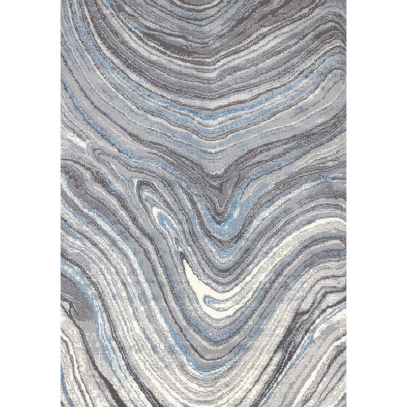 Fresno Modern Abstract Blue Area Rug, Rectangle 6'7" x 9'6"