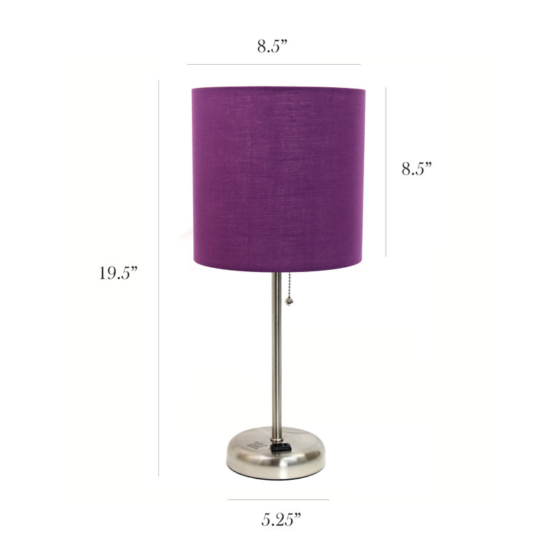 Baljit Metal Table Lamp, Purple, Brushed Steel