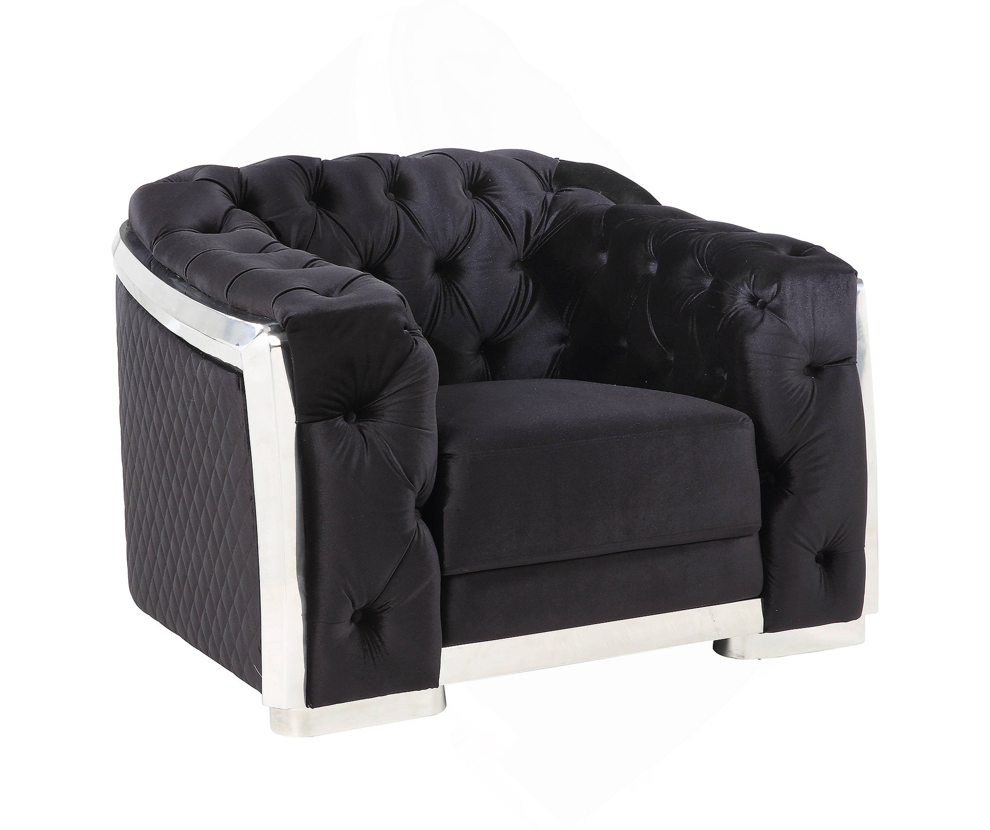 Mercer41 Luxurious Black Velvet & Chrome Finish Accent Chair With ...