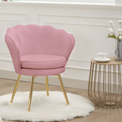 Fauteuil de coiffeuse en velours avec dossier, petit fauteuil d'appoint moderne de style Mid-Century pour le salon, fauteuil de maquillage rembourré avec pieds en métal doré, fauteuil de chambre 1 pièce