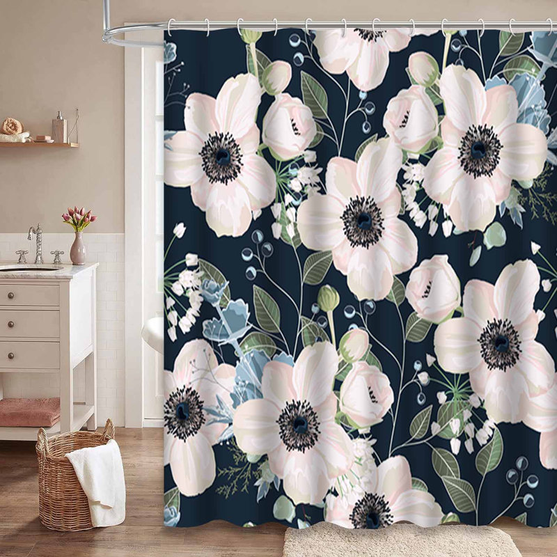 Rideau de douche sans couture à motif aquarelle bleu avec 12 crochets, L 72 po x l 84 po