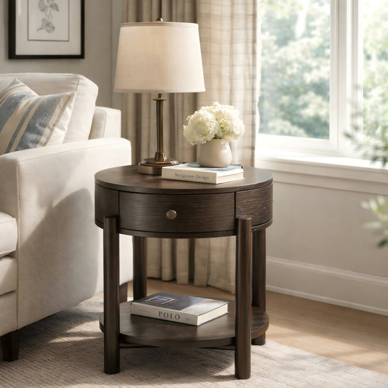  Table de bout ronde avec rangement Surbit, Fer noir
