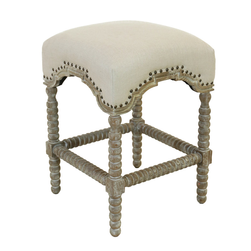 Bollinger Upholstered Counter Stool with Solid Wood Frame, Counter Stool (24" Seat Height), White Wash
