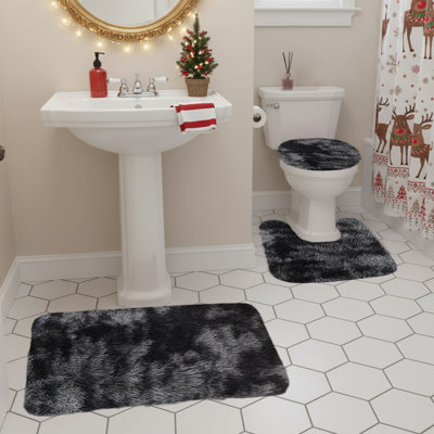 Winter Thickening Mixed Color Bath Mats 3 Set Winter Bathroom Rugs For 3 Pcs Toilet Mats Soft Water Absorption Non Slide Thick Washable Easy To Dry Dark