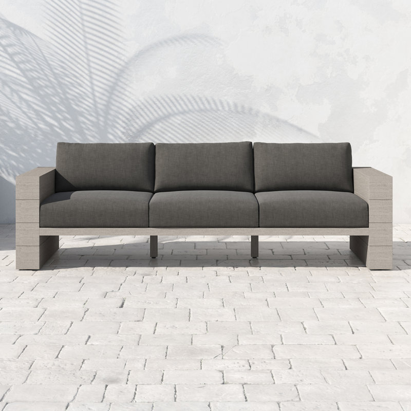 Tsubaki 96" Wide Patio Sofa, Weathered Gray, Charcoal Polypropylene/Olefin