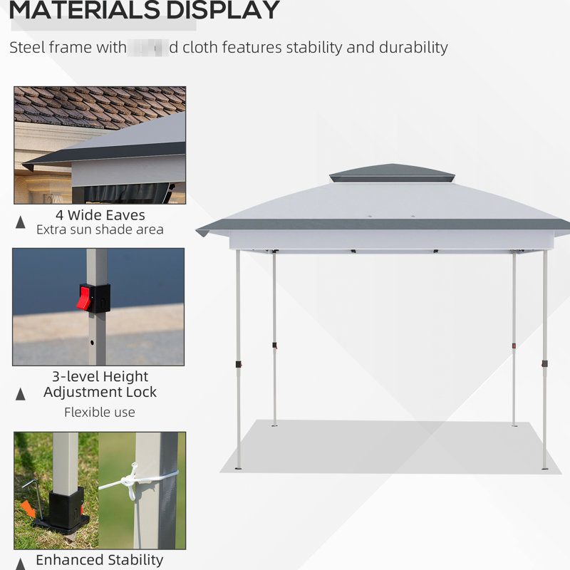 12' X Pop Up Canopy With Netting, Gray - Carry Bag, Adjustable Height For Outdoor, Garden, Party Use Garden Tent, 12', Gray, Outdoor