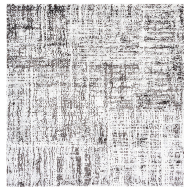 Kara Abstract White/Dark Gray Area Rug, Square 4'5"