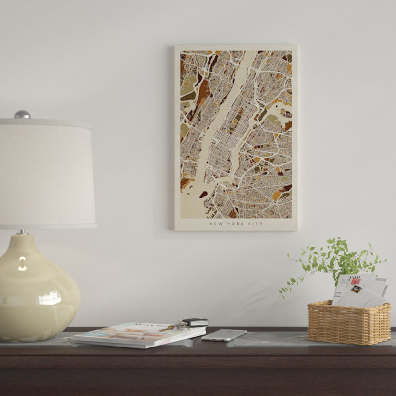 « new york city street map, bruns, vertical » par michael tompsett, impression sur toile, H 24 po x l 16 po x P 1 po, Blanc