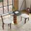 Table de salle à manger ronde moderne, table en verre trempé de 33,5 po avec pieds en bois et base dorée, table de cuisine pour 2 personnes pour un petit espace, capacité de poids de 150 lb (seulement la table de Négociation)-852562717