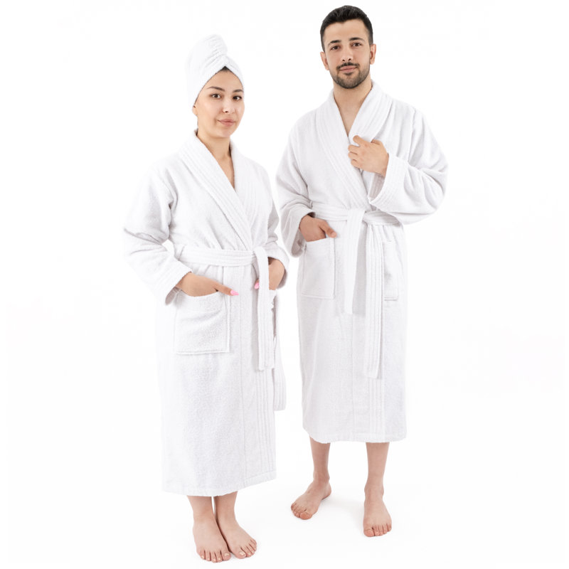 100% Cotton Turkish Bathrobes, Soft Absorbent Lightweight Women Robes, M, Light Grey