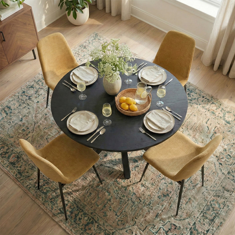 Ensemble de salle à manger rond 5 pièces avec chaises en chenille 39,5 po Folmar, Doré