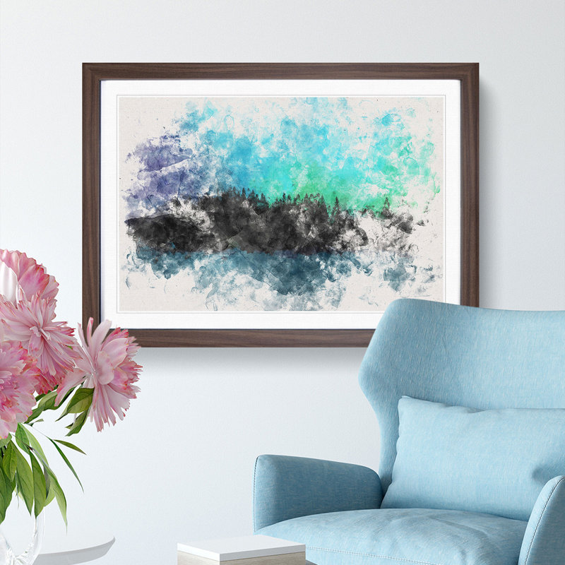 The Northern Lights in Iceland - Picture Frame Painting Print, Walnut Framed, 33cm H x 45cm W x 2cm D