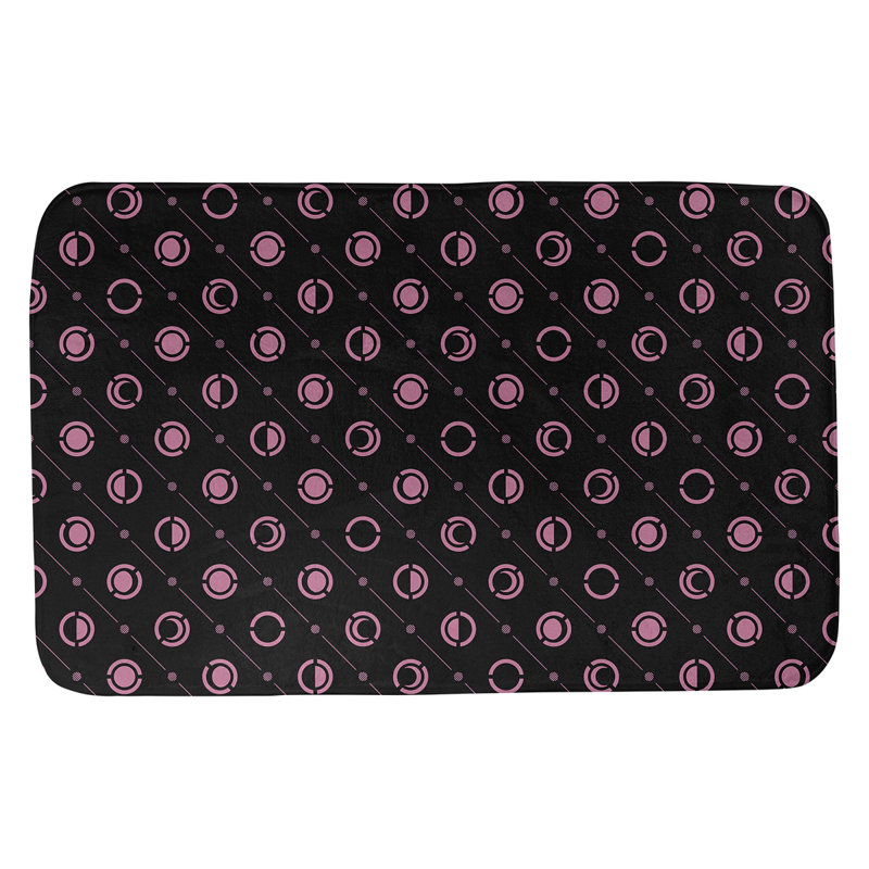 Tapis de bain géométrique antidérapant en microfibre Moon phases, l 21 po x L 34 po, Noir/rose