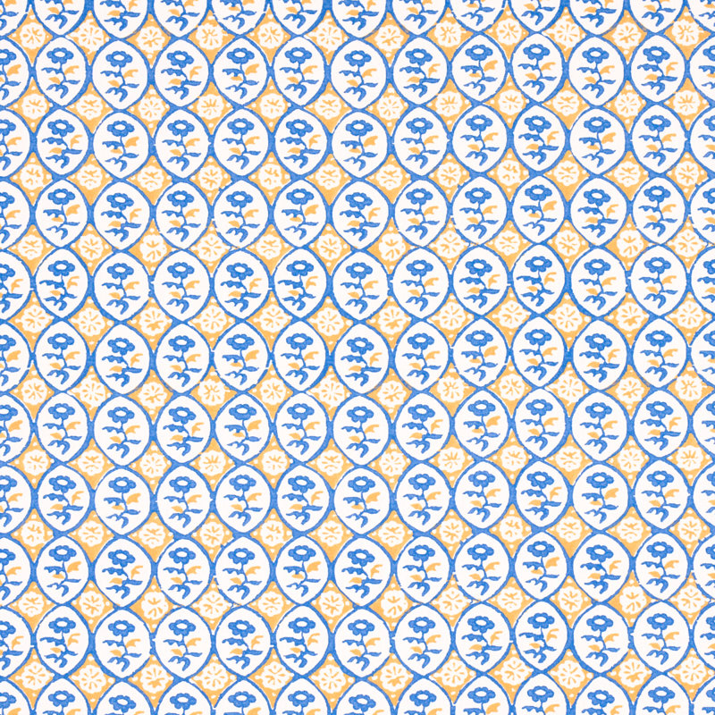 Josiane Floral Fabric, Yellow/Blue