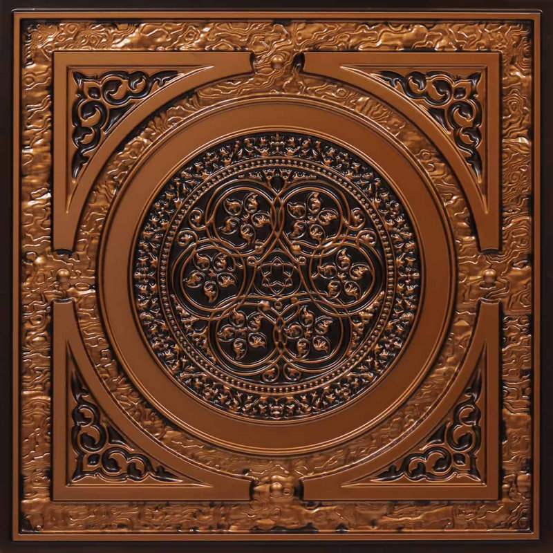 Carreau de plafond en PVC encastré ou collé Steampunk, Cuivre antique, L 24 po x l 24 po