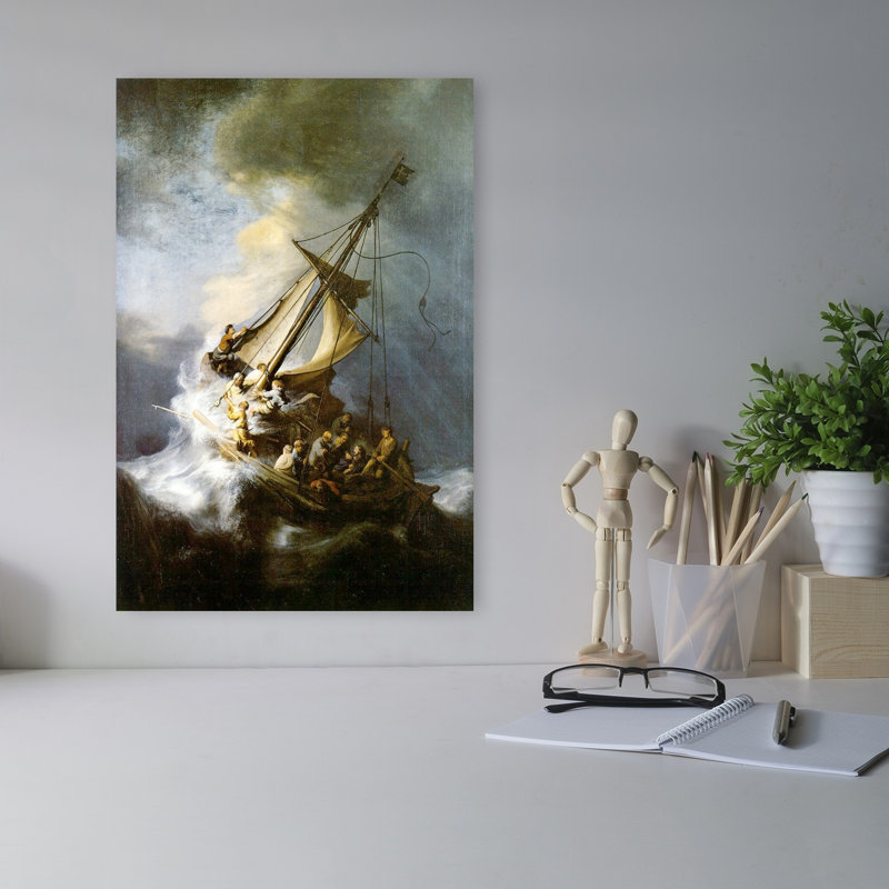 La tempête sur la mer de Galilée, impression d'art classique abstrait océan côtier, H 18 po x l 12 po