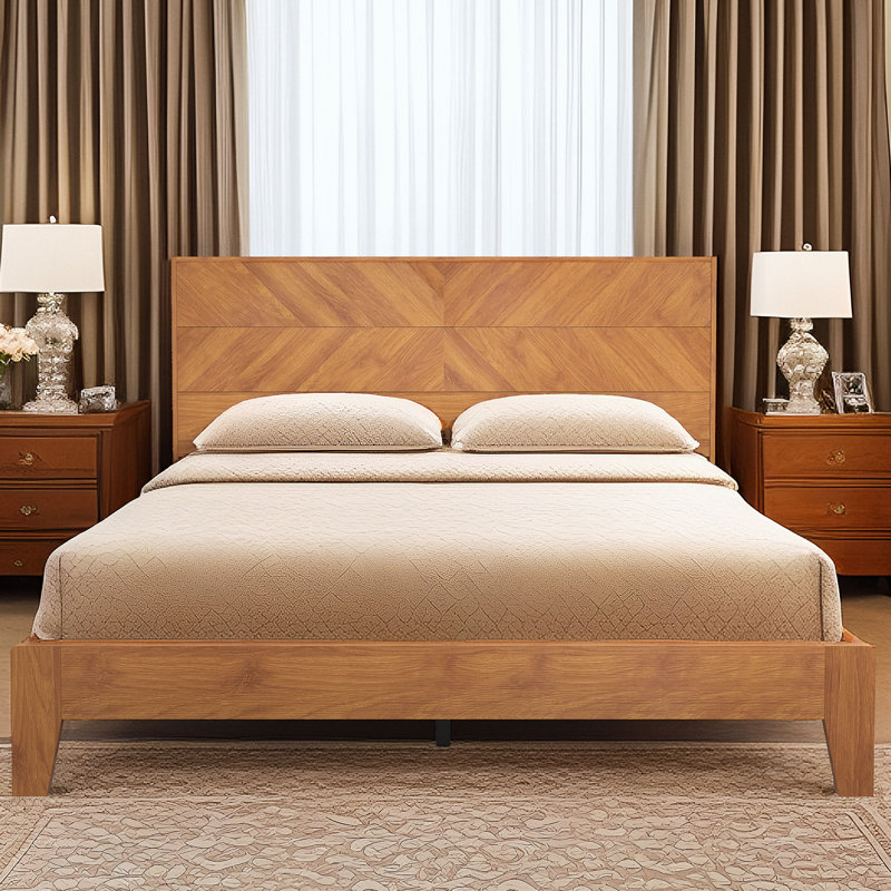 Branquinha Modern Herringbone Panel Headboard Platform Bed Frame, Orange, Queen
