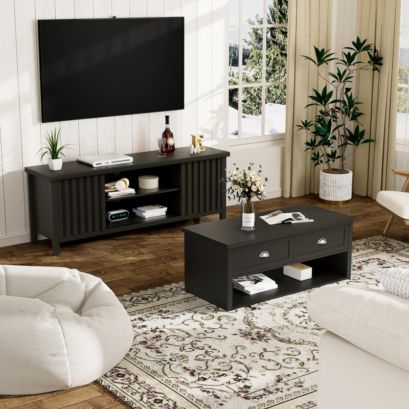 Table basse Farmhouse avec 2 tiroirs pour le salon, noir, Noir