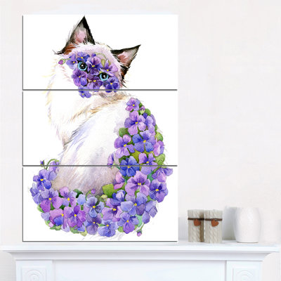 " Cute Cat With Blue Flowers " 3 - Pieces