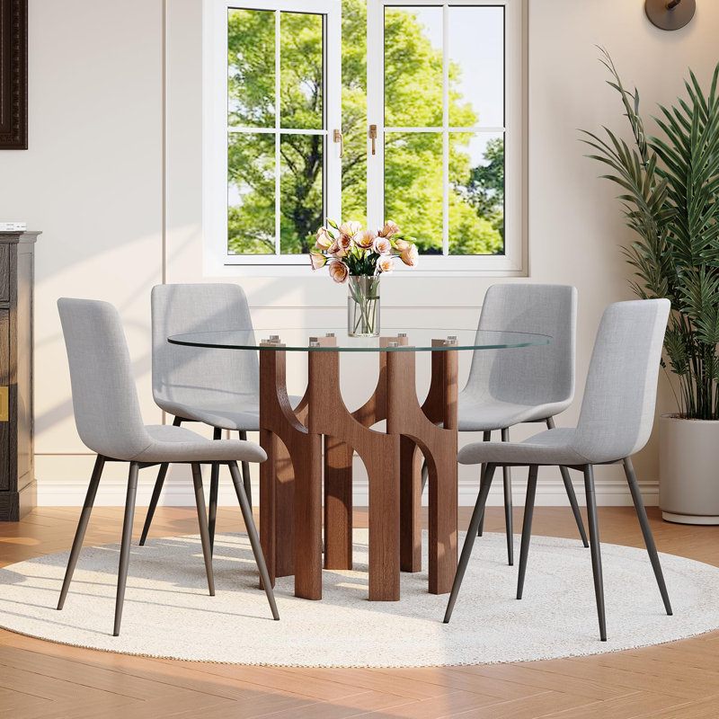 Ensemble de table de salle à manger 46 po pour 4 personnes, Light Gray, Brown