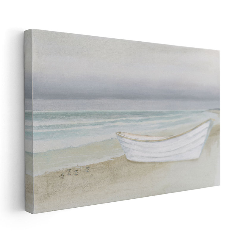 «Serene Seaside with Boat», reproduction d'art sur toile, H 20 po x l 30 po