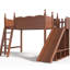 Lit mezzanine simple avec rangement, garde-robe et glissière amovible, structure en bois massif, assemblage facile, garde-robe de rangement aux tons naturels profonds, bois, sans sommier, aspect