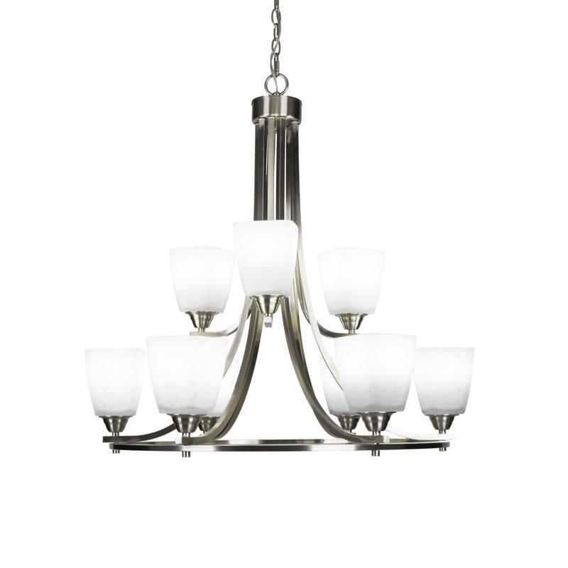 Lustre 9 lumières, Nickel brossé, Blanc