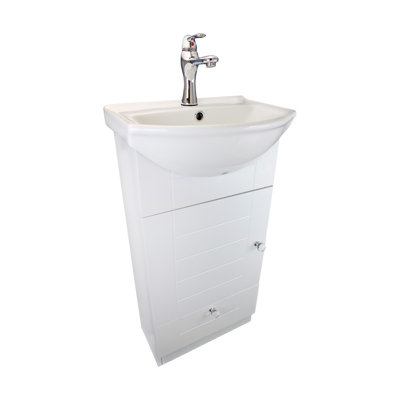 Lavabo de salle de bain mural blanc en forme de U avec robinet et trop-plein
