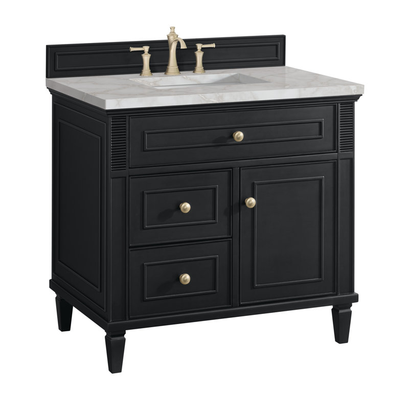 Lorelai 36'' W Single Vanity, Victorian Silver, 8" Widespread, Black Onyx