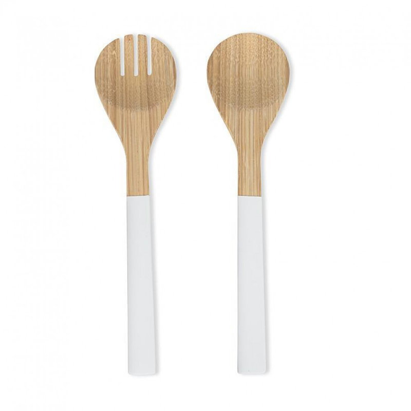 Handled Fork And Spoon Salad Servers, White