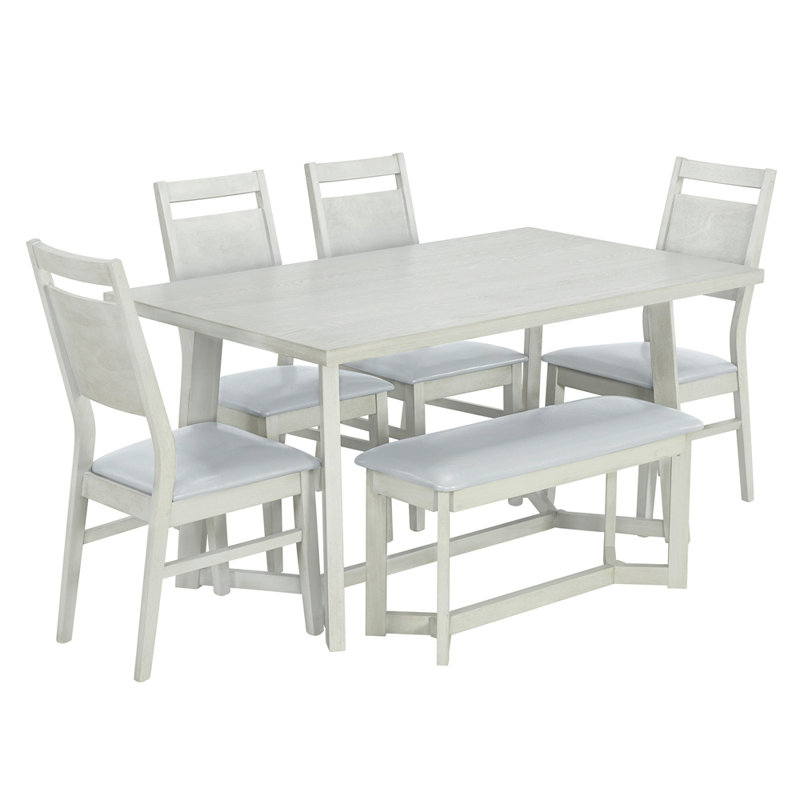 6-piece Dining Table Set With 4 Upholstered Chairs And Bench,dining table set,dining room set, Gray, Gray, Gray