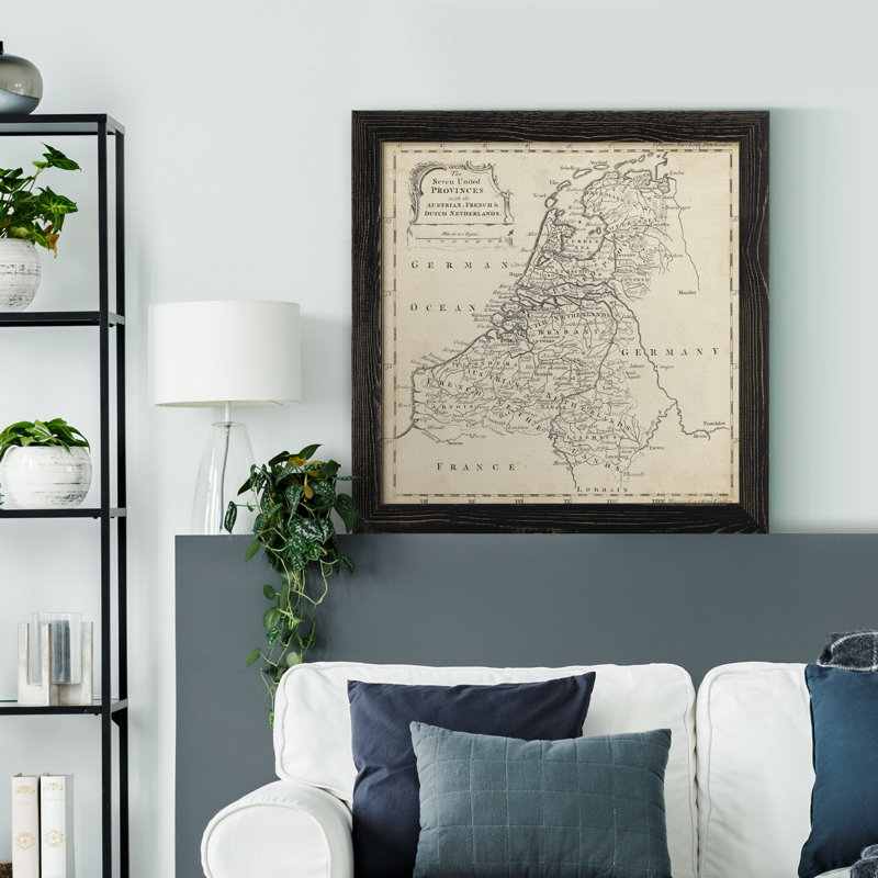 Carte des Pays-Bas - reproduction d'impression, H 27,5 po x l 27,5 po x P 1,5 po, Papier encadré blanc