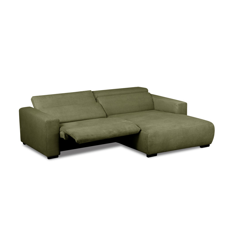 Almontiser Cozzy Reclining Corner Sofa in Curdouy Velvet Fabric, Olive Green, Right Hand Facing
