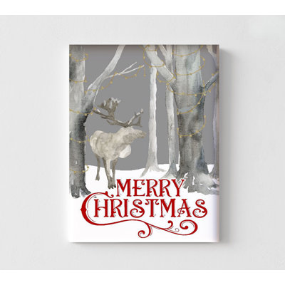 Reindeer Painting Merry Christmas Fine Art Print Framed Winter Scenery Forest Deer Rudolph Statement Artwork Festive Nursery Decoration