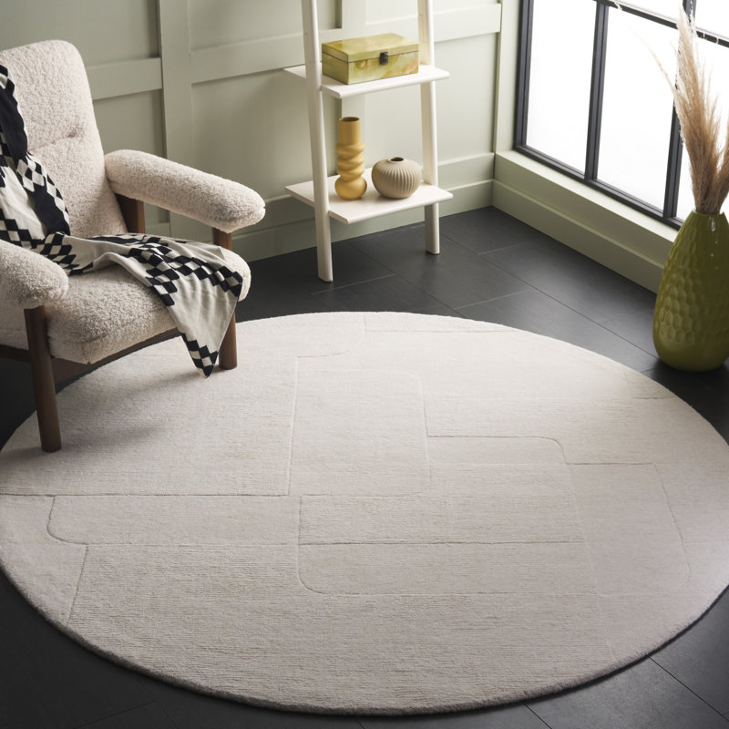 Kaljopa Hand Loomed Wool/Cotton Rug in Ivory, Round 6'