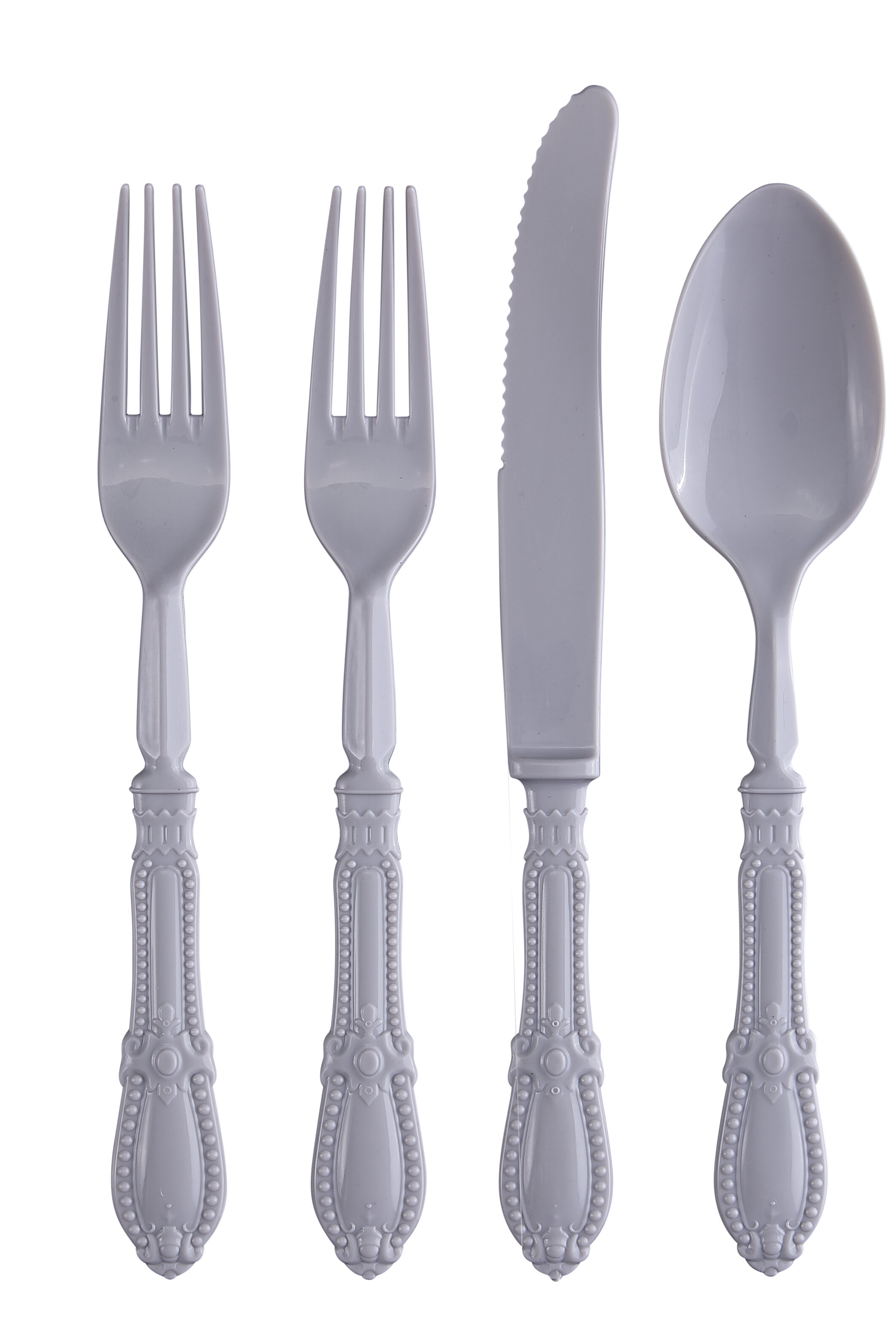 White Baroque Disposable Plastic Cutlery Set - 20 Spoons, 20 Forks and 20  Knives