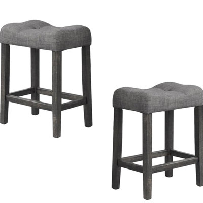Counter Height Dining Stool Of 2 In Transitional Style, Charcoal Bar Stools With Footrest And Seat, Linen - Blend Fabric Upholstered, Engineered Wood For Strength, Ideal Compact Areas 2, Cushioned