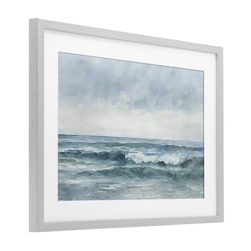 Dramatic Moody Shore, reproduction encadrée sous verre, design par LSR Design Studio, H 17 po x l 23 po, Cadre de ferme gris