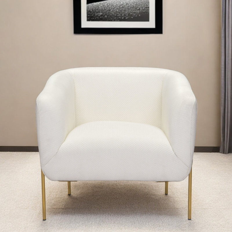 Ivory Elegance 31" Modern Metal Arm Chair with Gold Frame