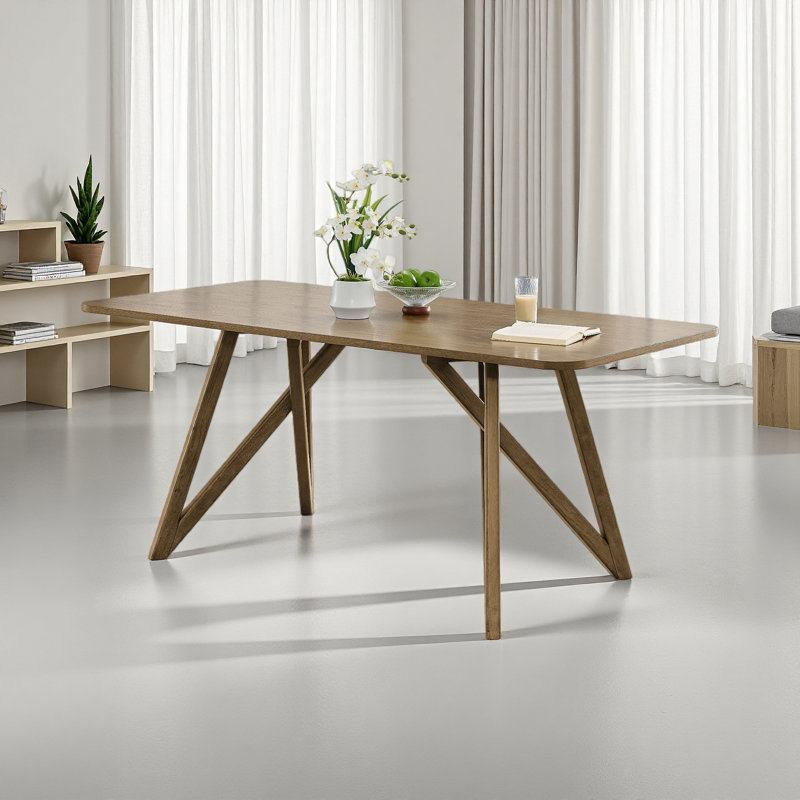 70"W Rectangular Geometric Cross Base Dining Table